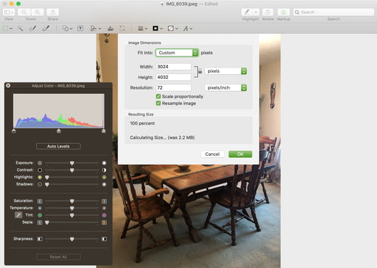 Cum se utilizeaza instrumentele pentru culori si dimensiuni in aplicatia Preview pe Mac