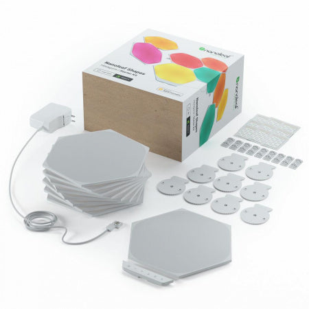 Kit 9 panouri luminoase inteligente nanoleaf shapes hexagons starter kit, cu senzor muzica inclus, multi-touch control, led rgbw, wi-fi - iSTYLE RO