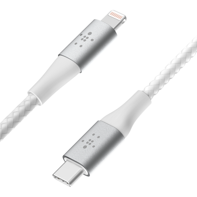 Cable de date Belkin BOOST CHARGE USB-C la Lightning Braided, Alb (2m) - iSTYLE RO
