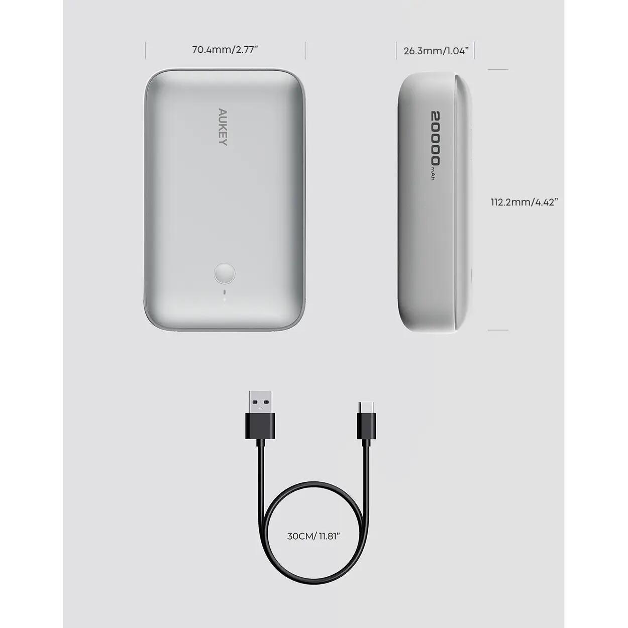 Baterie externa AUKEY Spark Mini 20000mAh Fast Charging, Alb - iSTYLE RO