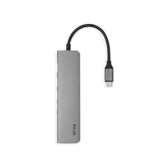 Adaptor hub iSTYLE 7 in1 Multimedia Hub 8K cu USB-C connector, Gri - iSTYLE RO