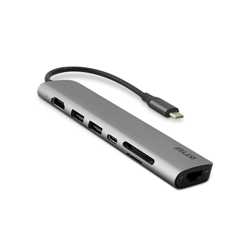 Adaptor hub iSTYLE 7 in1 Multimedia Hub 8K cu USB-C connector, Gri - iSTYLE RO