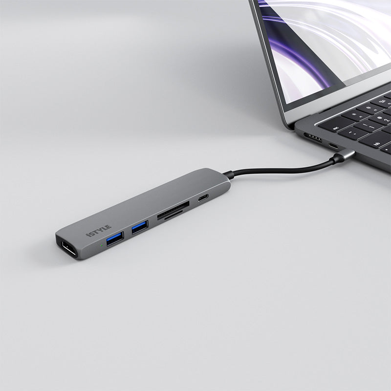 Adaptor hub iSTYLE 6 in1 Multimedia Hub 8K cu USB-C connector, Gri - iSTYLE RO