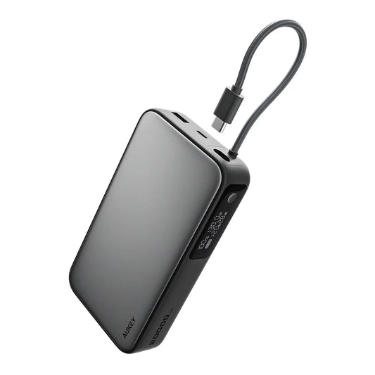 Baterie externa AUKEY, 20000 mAh, Fast Charging, Cablu incorporat, Gri