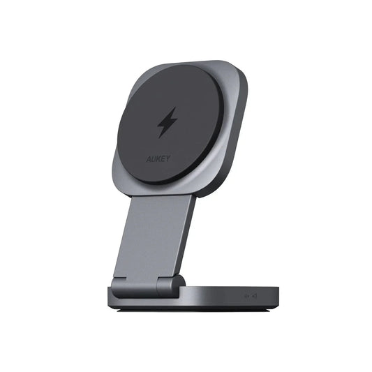 Statia de incarcare wireless AUKEY MagFusion L 2-in-1 Foldable Qi2 Magnetic Fast Wireless Charging Station
