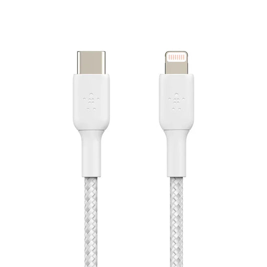 Cablu de date Belkin BOOST CHARGE USB-C la Lightning, Braided, 1m, Alb - iSTYLE RO