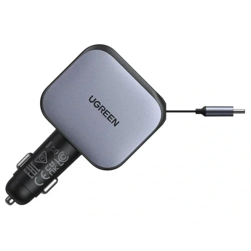 Incarcator Auto UGREEN Nexode, Fast Charger 145W + cablu retractabil, Gri