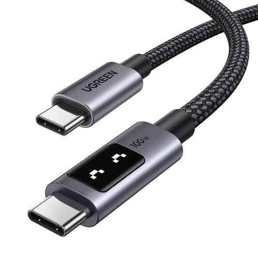 Cablu de date UGREEN UNO USB-C la USB-C 100W, Super Fast Power, Led Display, 1m, Negru