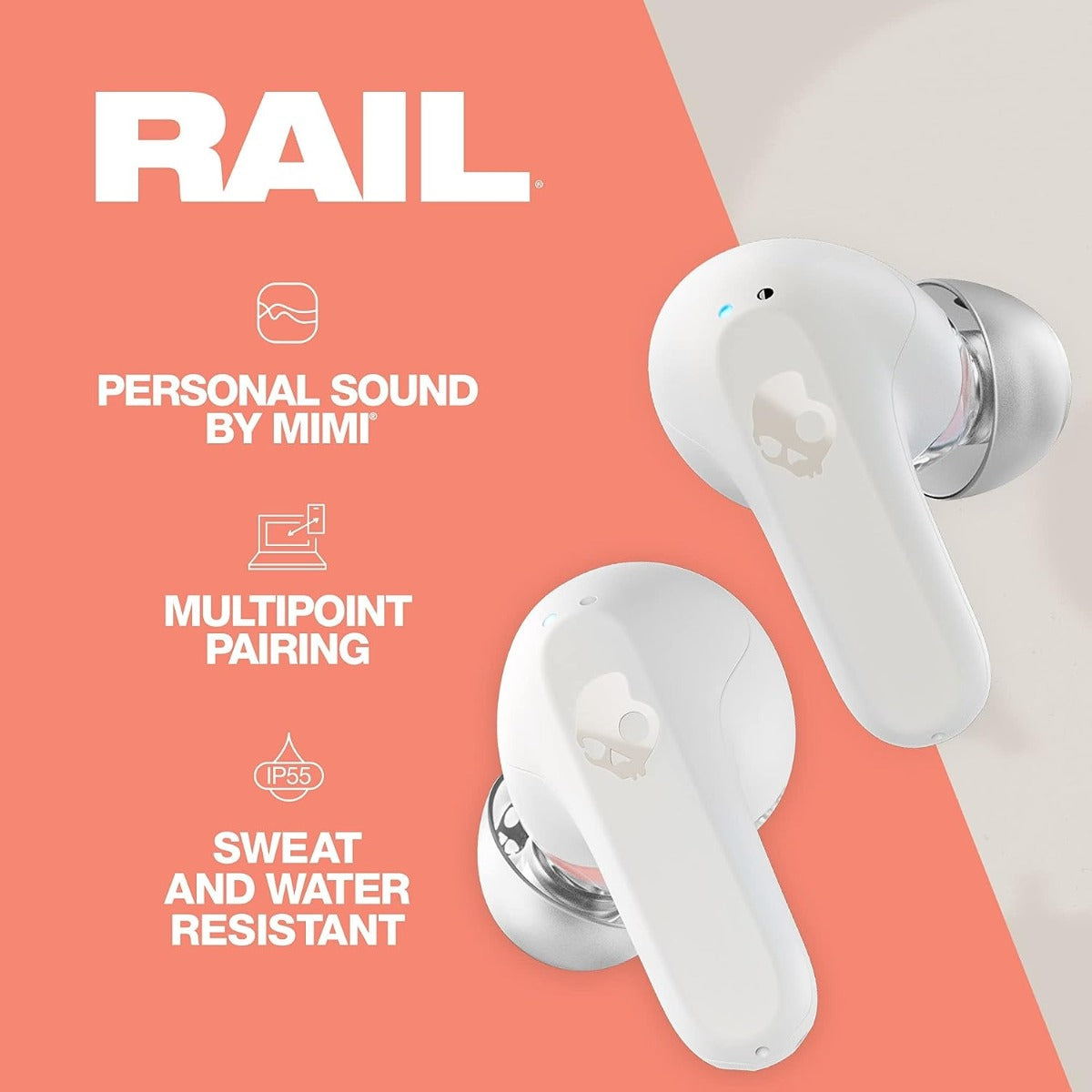 Casti In-Ear, Skullcandy Rail True Wireless, Bluetooth, Bone Orange - iSTYLE RO