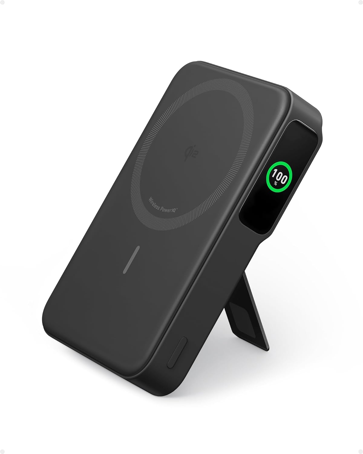 Baterie externa wireless Anker MagGo, Qi2, 10.000 mAh, 15W, USB-C, Suport Pliabil, Smart Display, Negru - iSTYLE RO