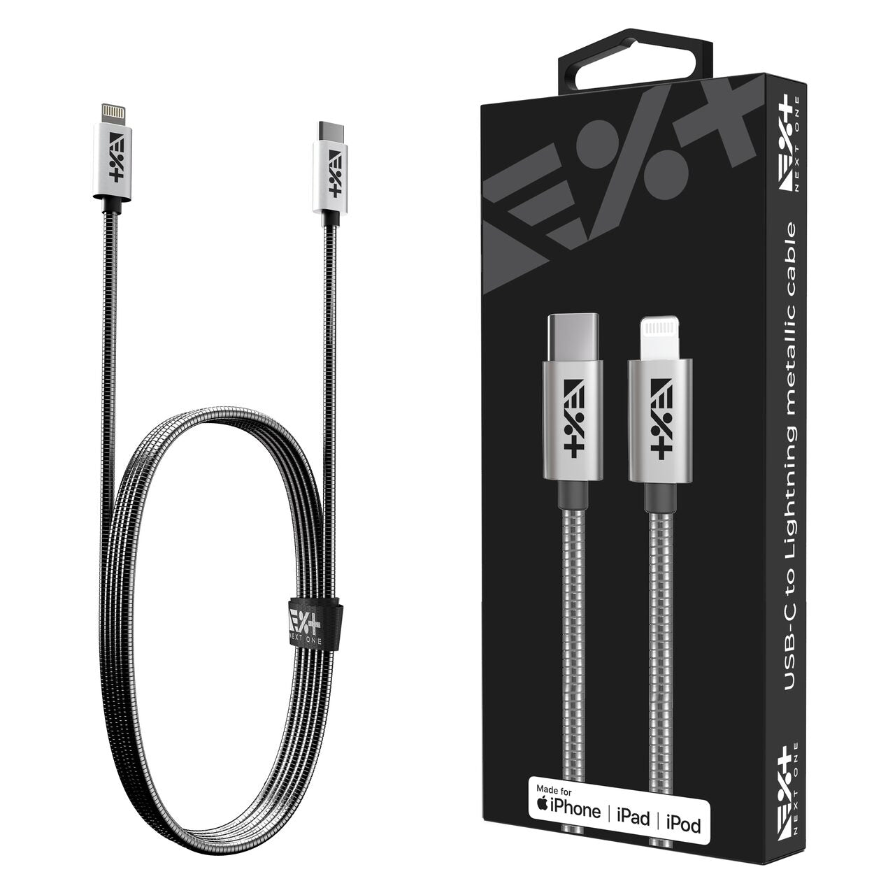 Cablu de date NEXT ONE USB-C - Lightning, Metalic, Silver (1,2m) - iSTYLE RO