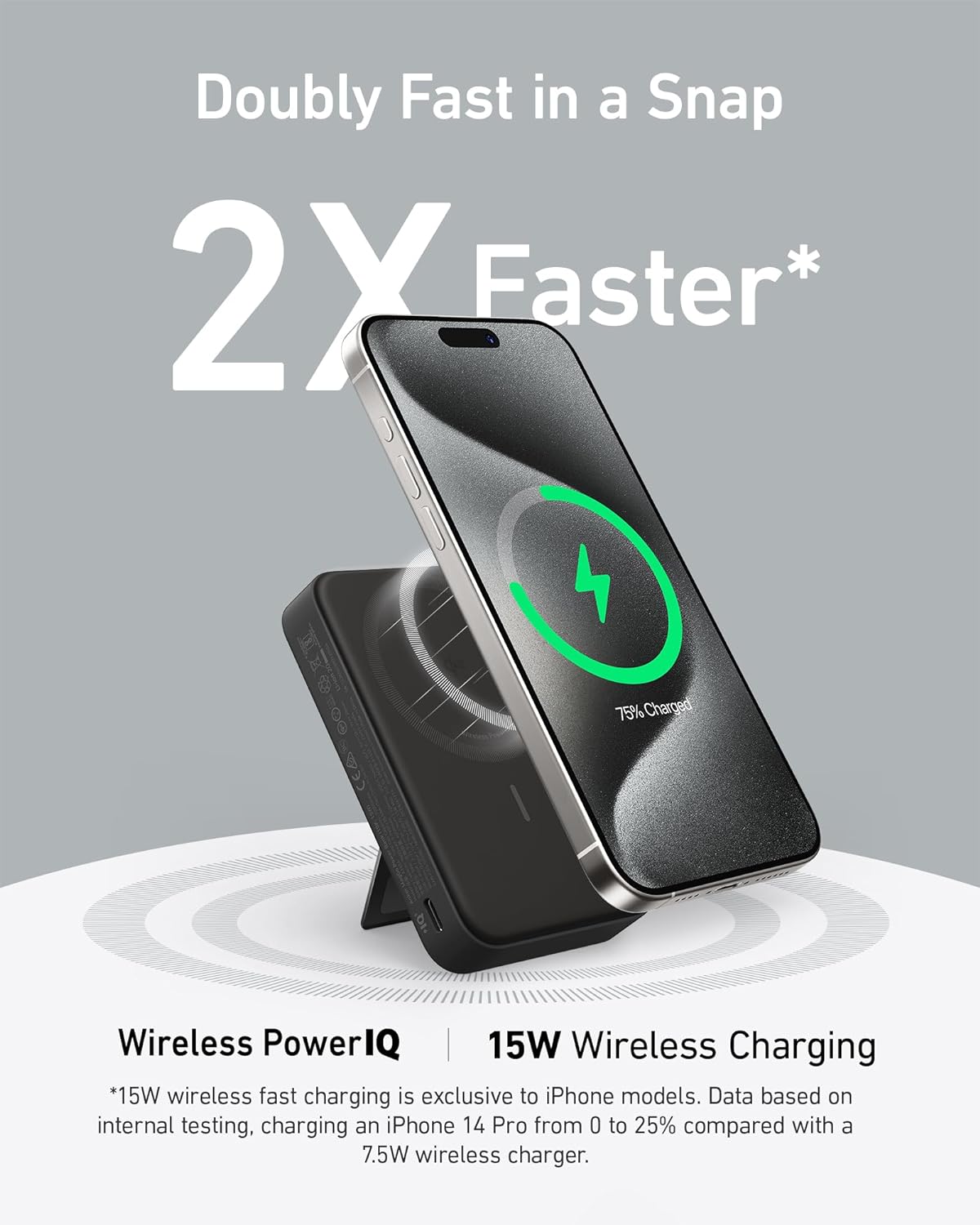 Baterie externa wireless Anker MagGo, Qi2, 10.000 mAh, 15W, USB-C, Suport Pliabil, Smart Display, Negru - iSTYLE RO
