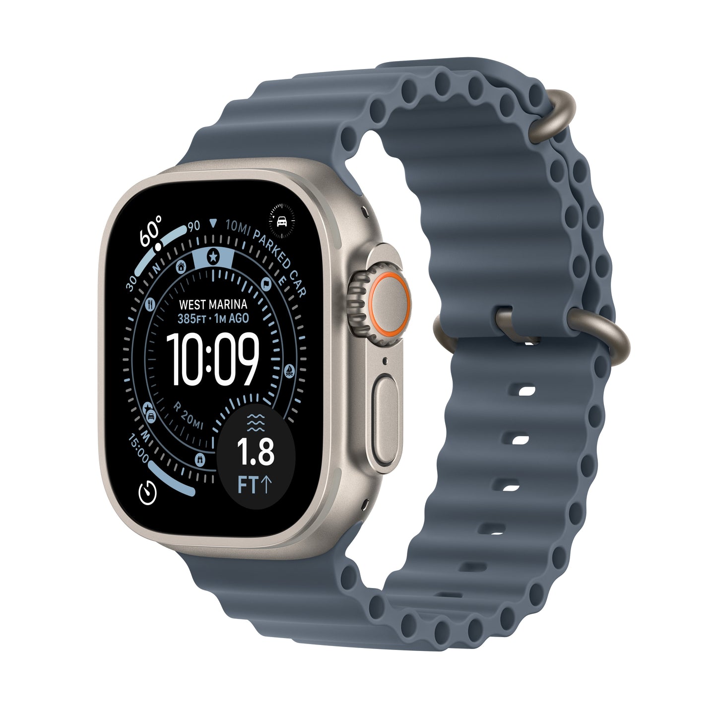 Apple Watch Ultra 3 GPS + Cellular 49mm Natural Titanium Case with Anchor Blue Ocean Band