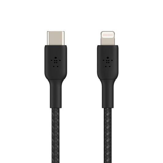 Cablu de date Belkin USB-C la Lightning Braided, 2m, Negru