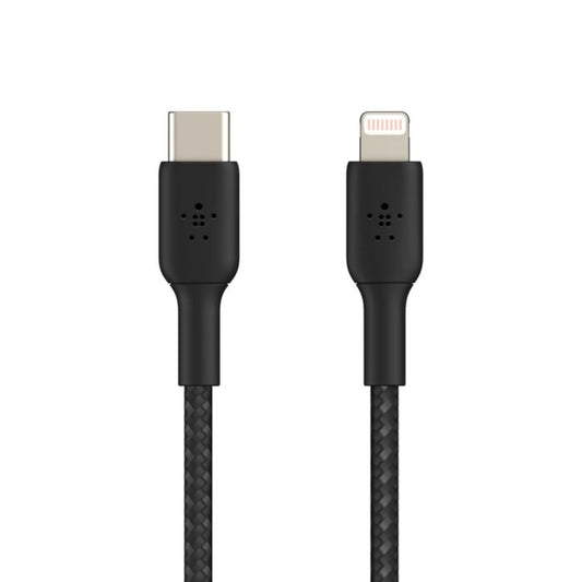 Cablu de date Belkin USB-C la Lightning Braided, 2m, Negru