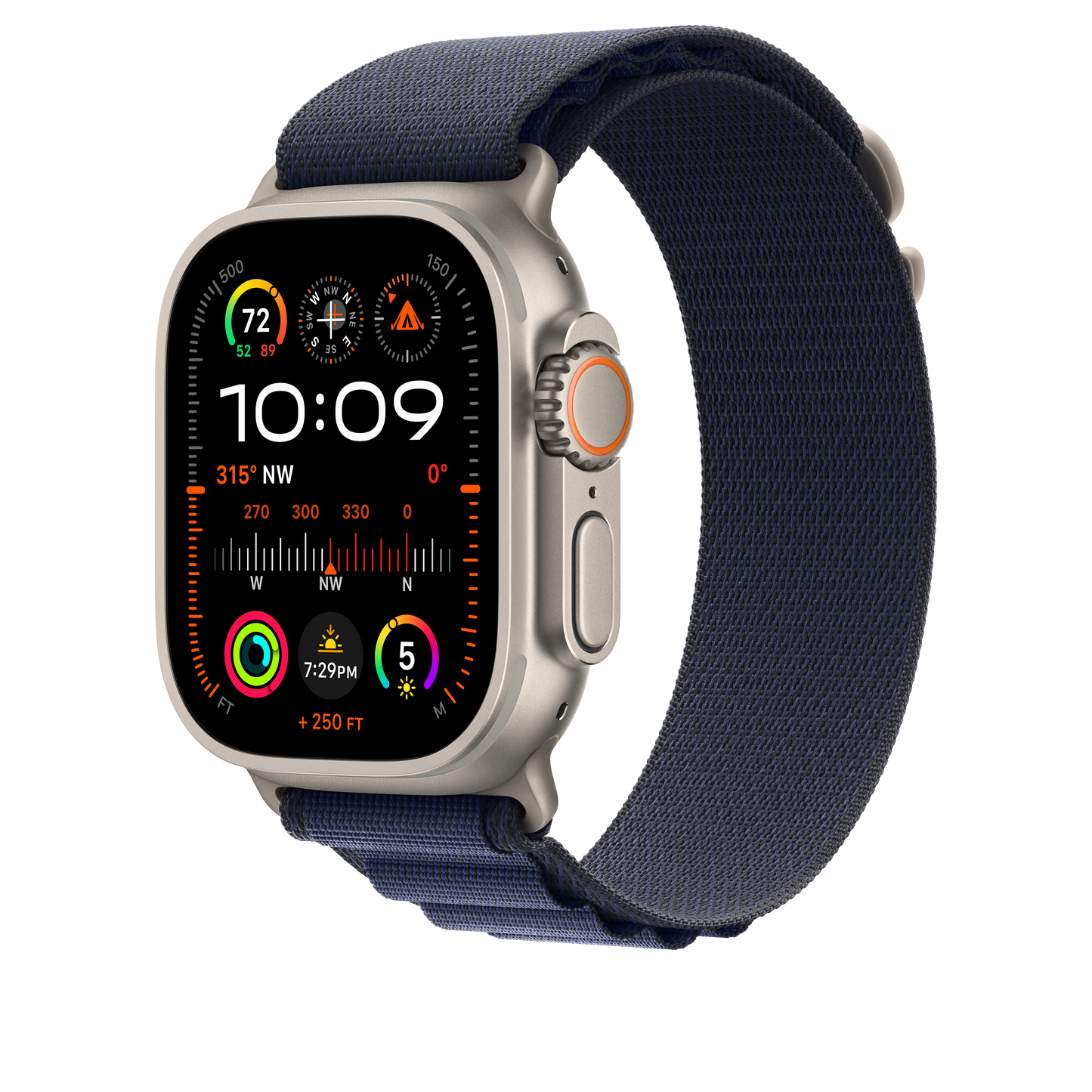 Curea Apple pentru Apple Watch 49mm Navy Alpine Loop, Large, Natural Titanium Finish - iSTYLE RO