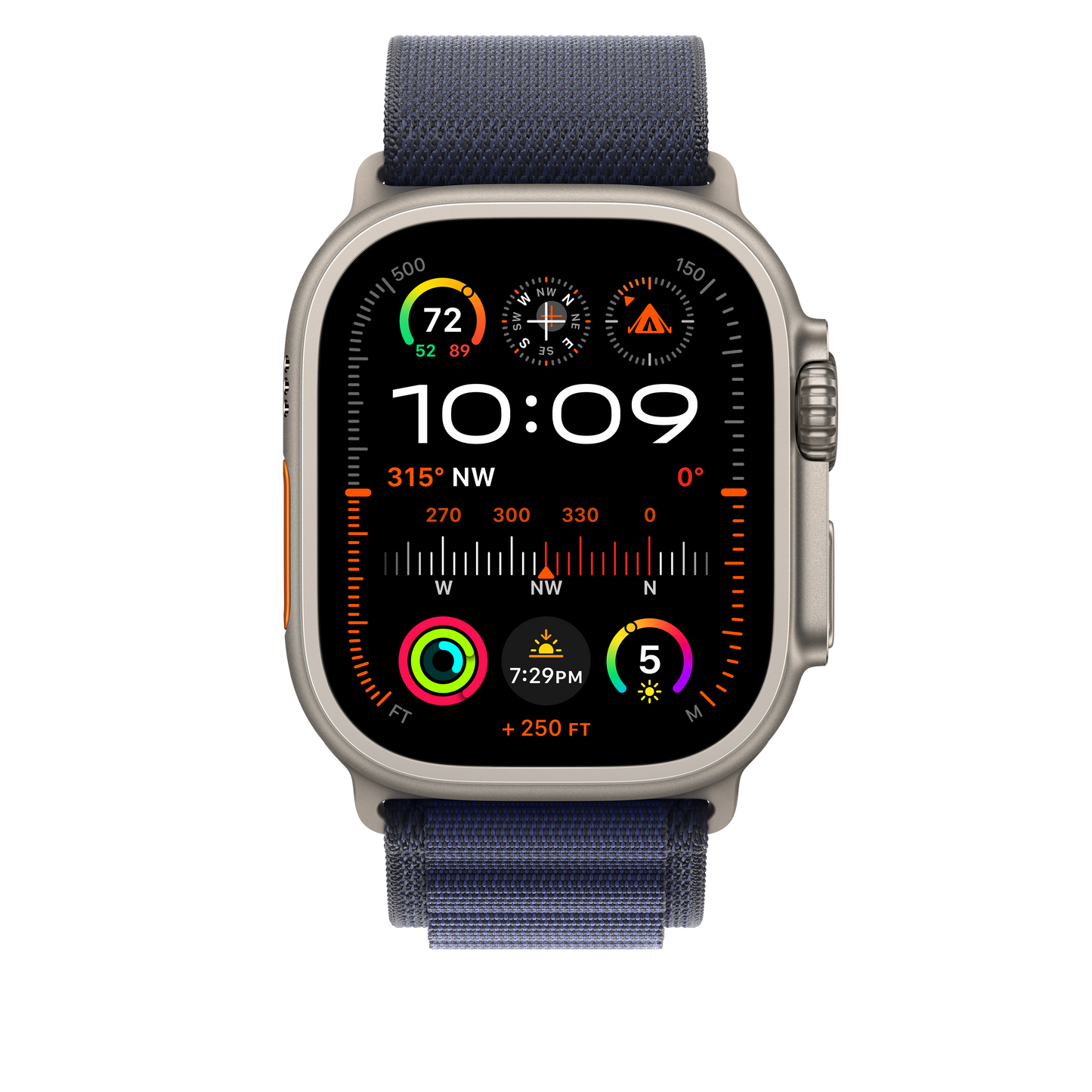 Curea Apple pentru Apple Watch 49mm Navy Alpine Loop, Large, Natural Titanium Finish - iSTYLE RO