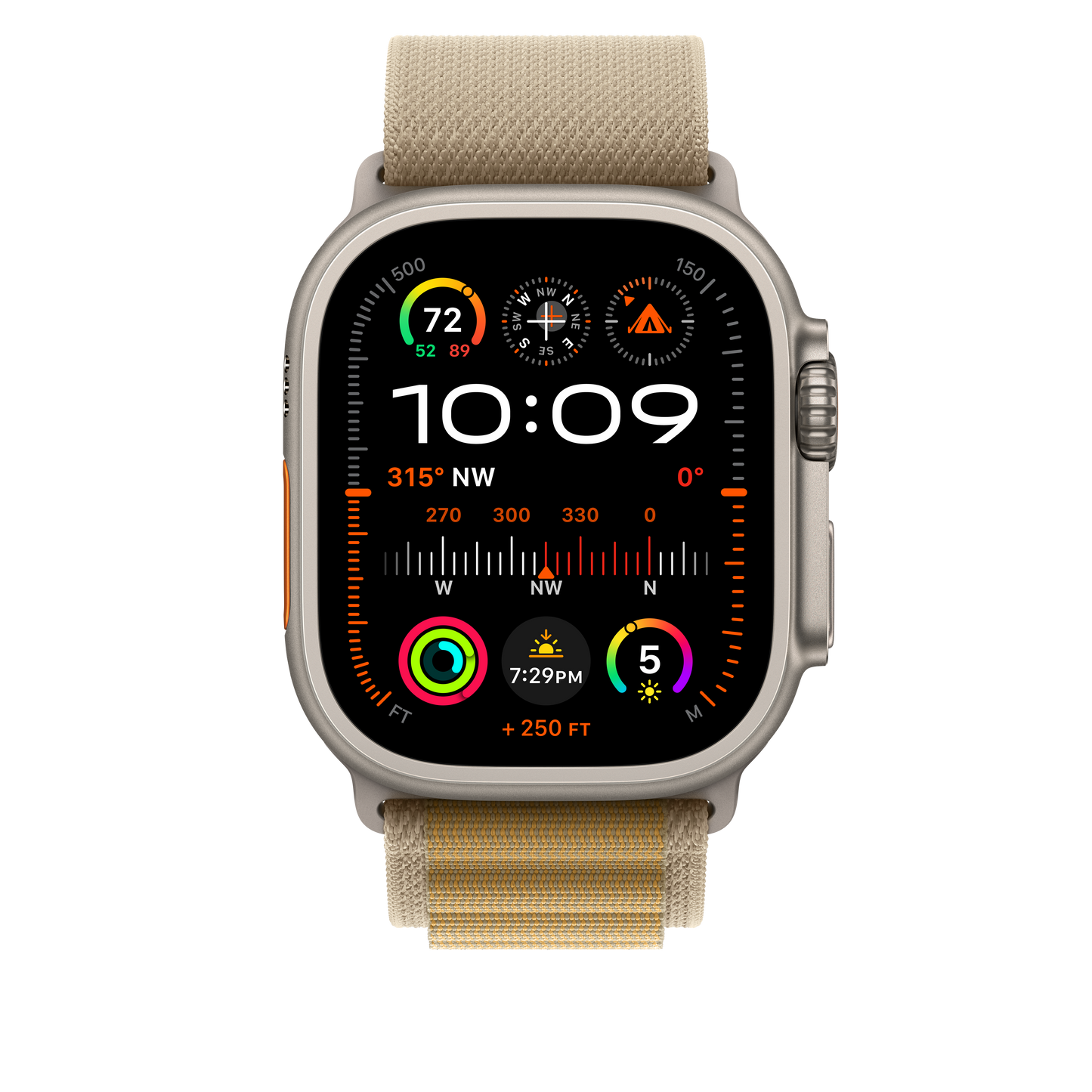 Curea Apple pentru Apple Watch 49mm Tan Alpine Loop, Medium, Natural Titanium Finish - iSTYLE RO
