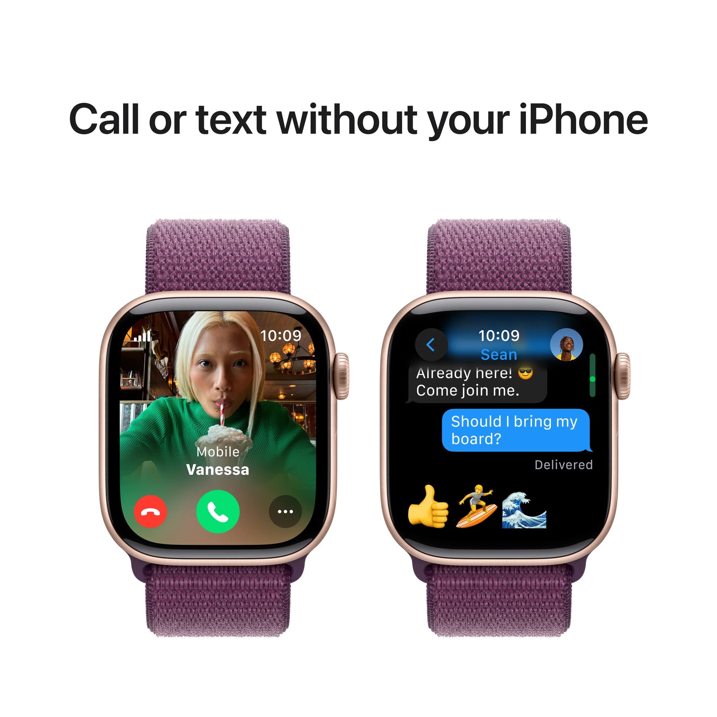 Apple Watch Series 10 GPS + Cellular, 42mm Rose Gold Aluminium Case, Plum Sport Loop - iSTYLE RO