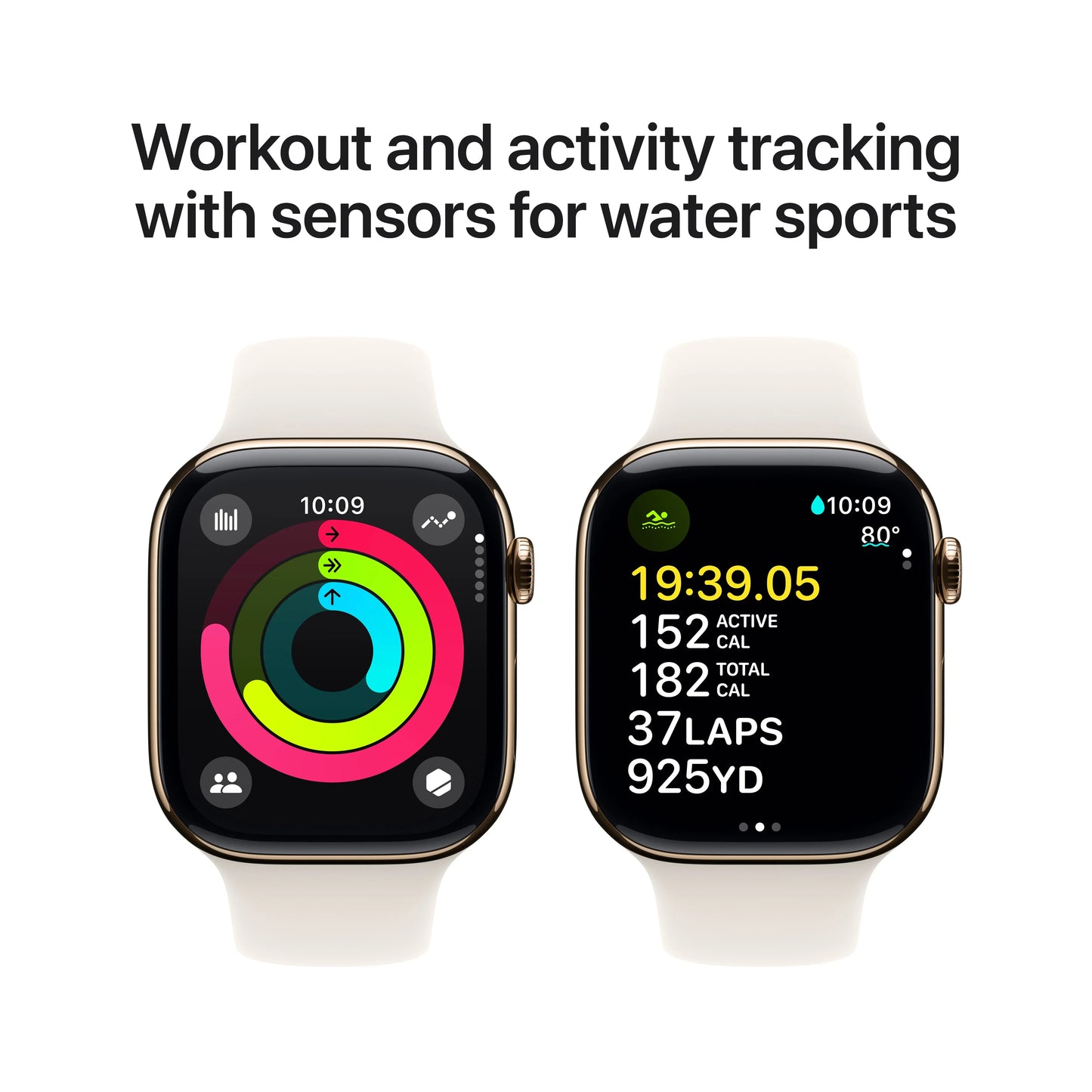Apple Watch Series 10 GPS + Cellular, 46mm Gold Titanium Case, Starlight Sport Band - M/L - iSTYLE RO