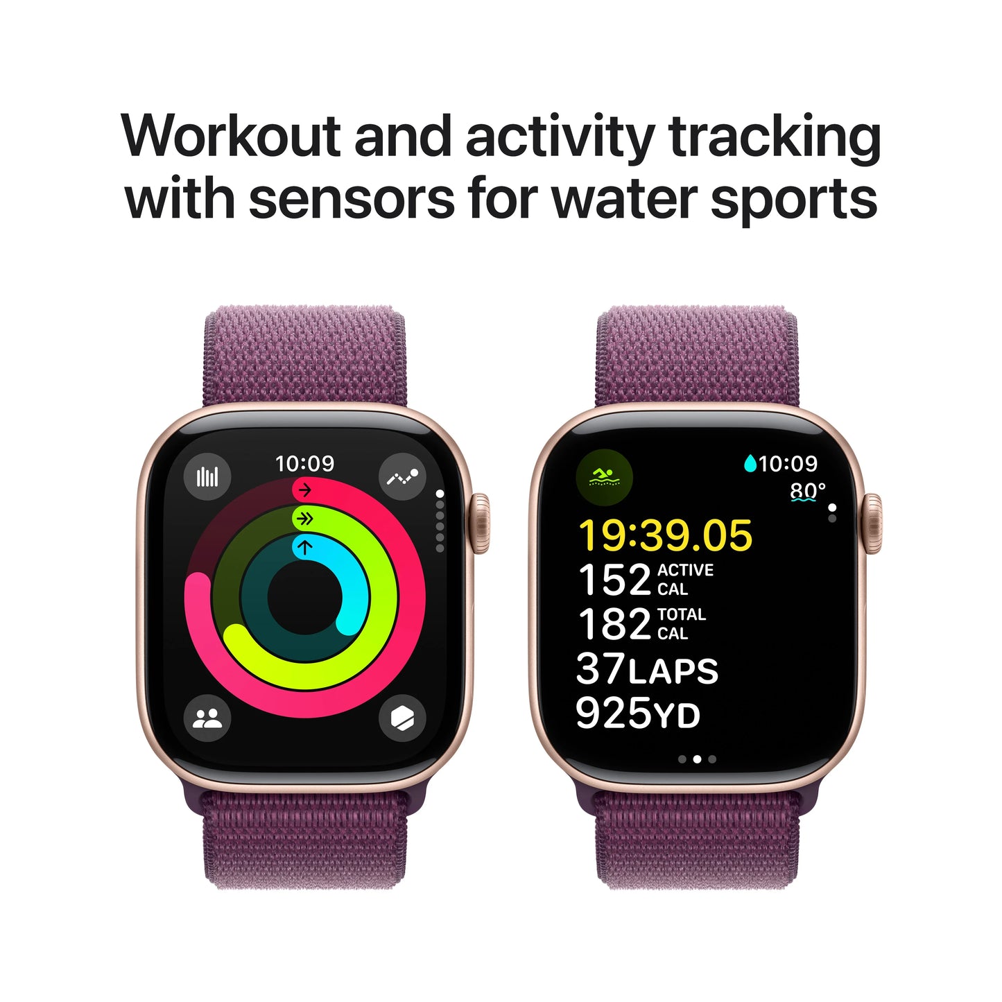 Apple Watch Series 10 GPS + Cellular, 46mm Rose Gold Aluminium Case, Plum Sport Loop - iSTYLE RO