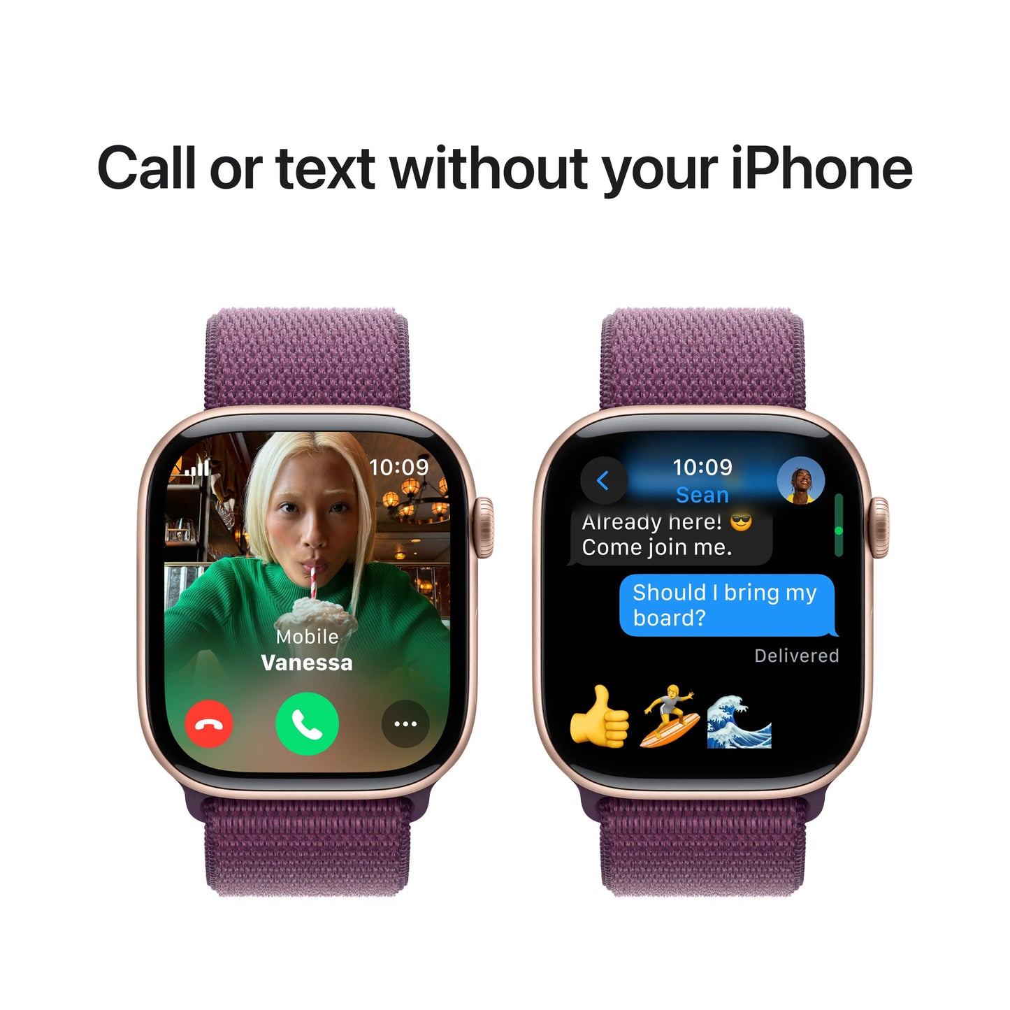 Apple Watch Series 10 GPS + Cellular, 46mm Rose Gold Aluminium Case, Plum Sport Loop - iSTYLE RO