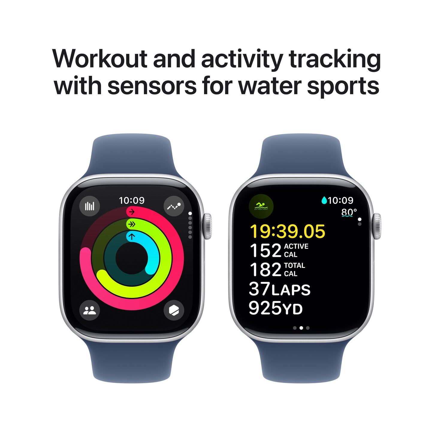 Apple Watch Series 10 GPS, 46mm Silver Aluminium Case, Denim Sport Band - S/M - iSTYLE RO