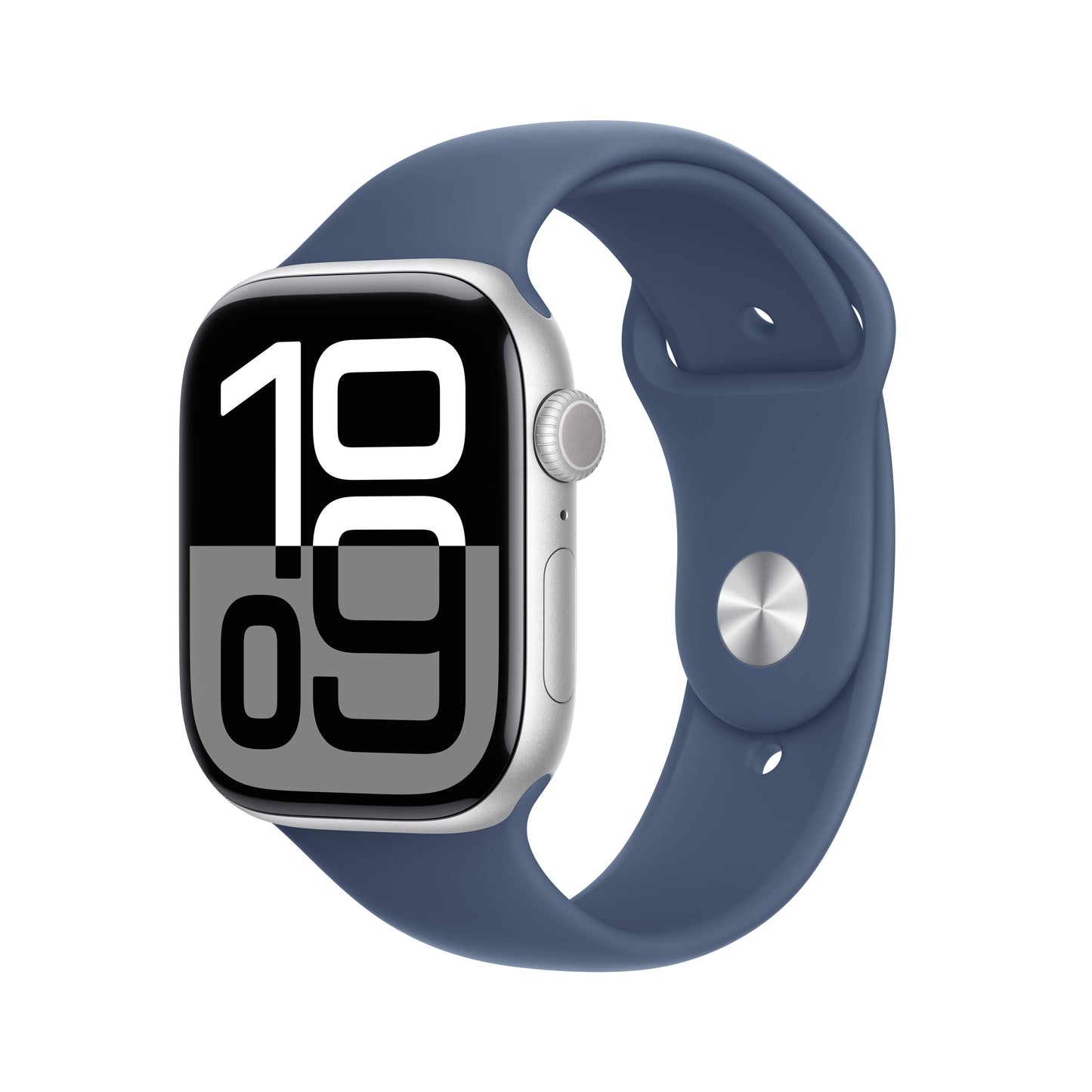 Apple Watch Series 10 GPS, 46mm Silver Aluminium Case, Denim Sport Band - S/M - iSTYLE RO