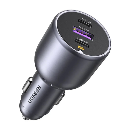 Incarcator Auto UGREEN, 2xUSB-C, 1xUSB-A, 130W, PD3.0, QX4.0, Gri