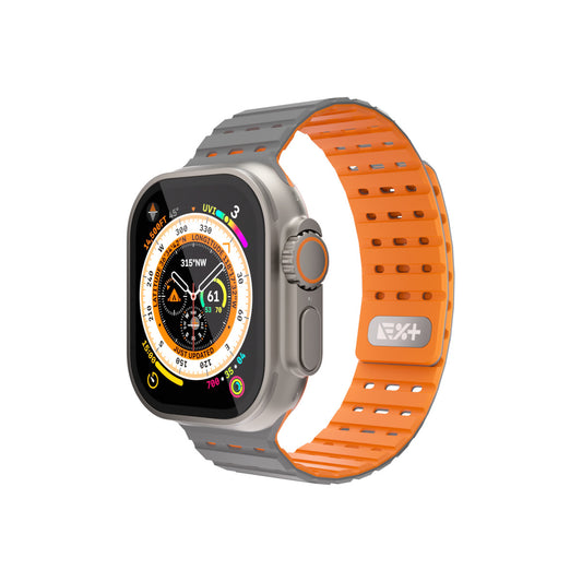 Curea NEXT ONE pentru Apple Watch 46/49 mm, Silicon, Gri/Portocaliu - iSTYLE RO