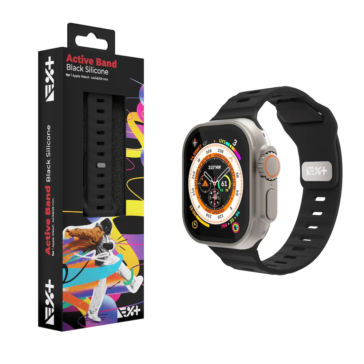 Curea NOA ACTIVE pentru Apple Watch 44/46/49mm, Silicon, Negru