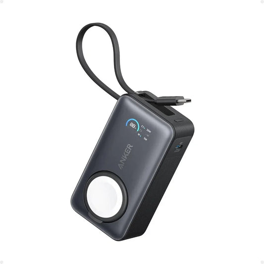 Baterie externa Anker MagGo Apple Watch, 10000 mAh, Ultra-Slim, Qi2 35W, cablu USB-C incorporat negru