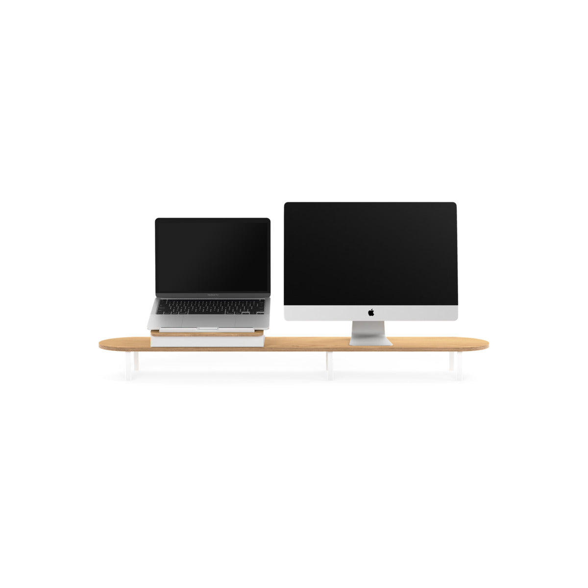 Stand dublu Woodcessories pentru monitor Oak/White - iSTYLE RO