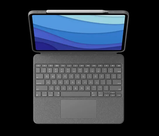 Husa Logitech Combo Touch cu tastatura si trackpad detasabile pentru iPad Pro 12,9" Gen 5 si 6, US, Gri Nisip - iSTYLE RO