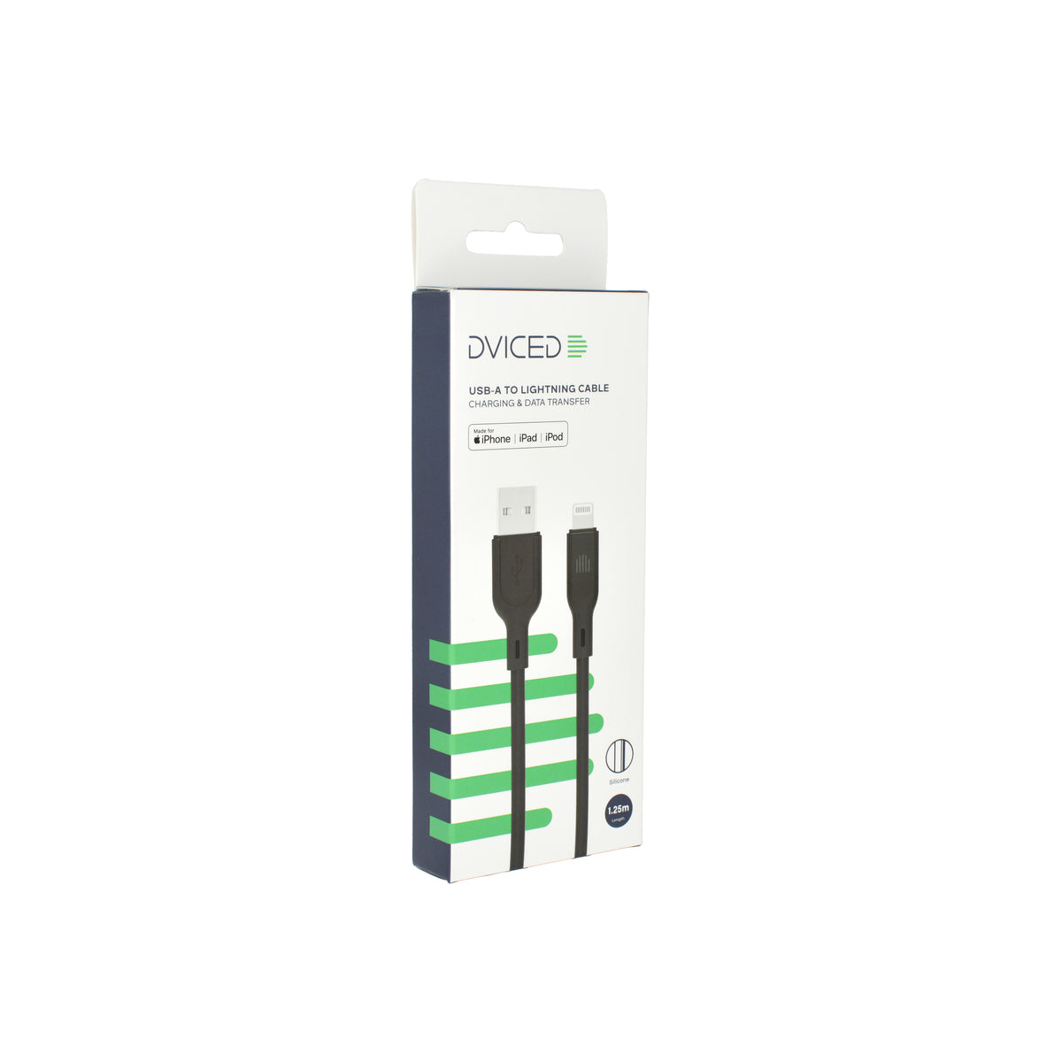 Cablu de date Dviced USB-A la Lightning silicon 1.25m, Negru - iSTYLE RO