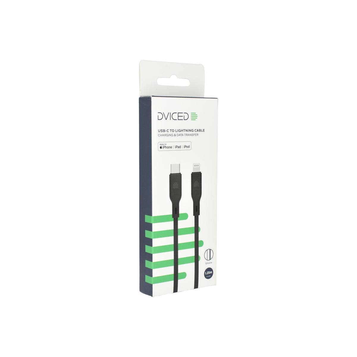 Cablu de date Dviced USB-C la Lightning silicon 1.25m, Negru - iSTYLE RO