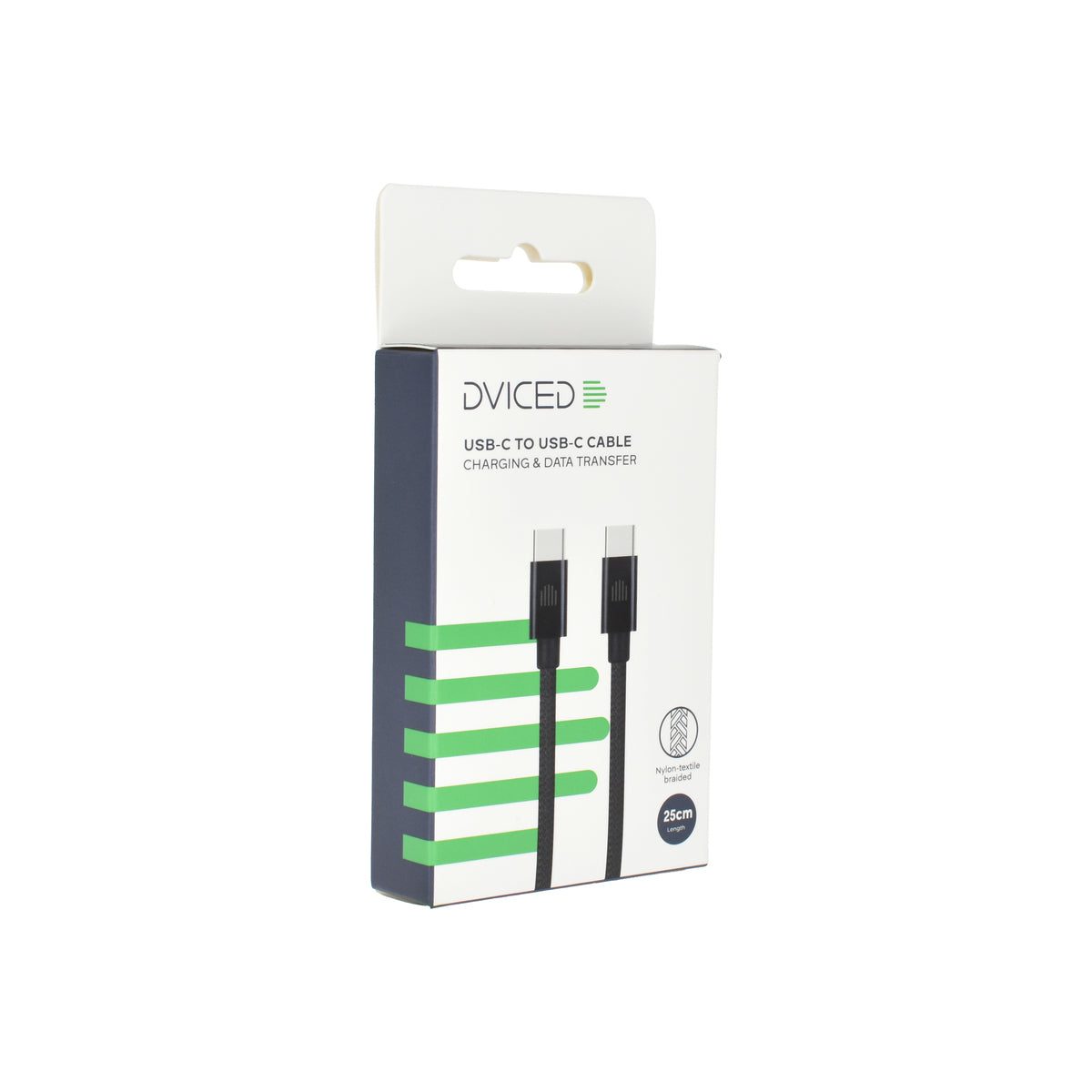 Cablu de date Dviced USB-C la USB-C Nylon Textile 0.25m, Negru - iSTYLE RO