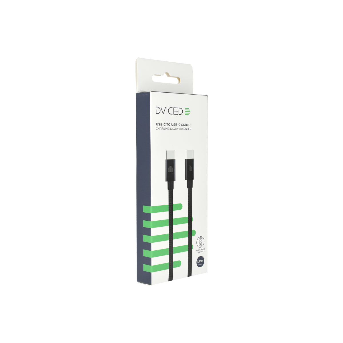 Cablu de date Dviced USB-C la USB-C Nylon Textile 1.25m, Negru - iSTYLE RO