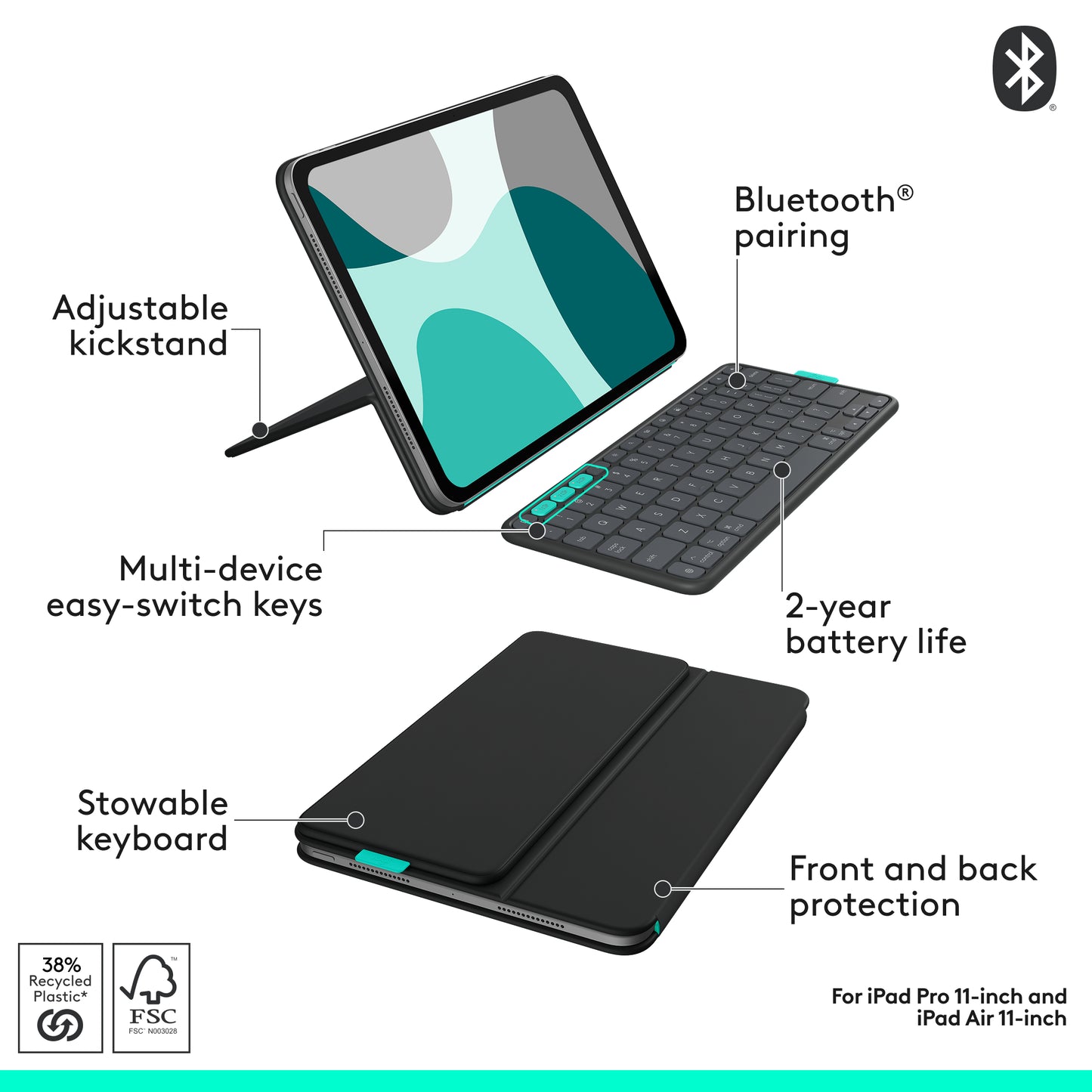 Husa cu tastatura Logitech Flip Folio pentru iPad Pro & Air 11", Grafit