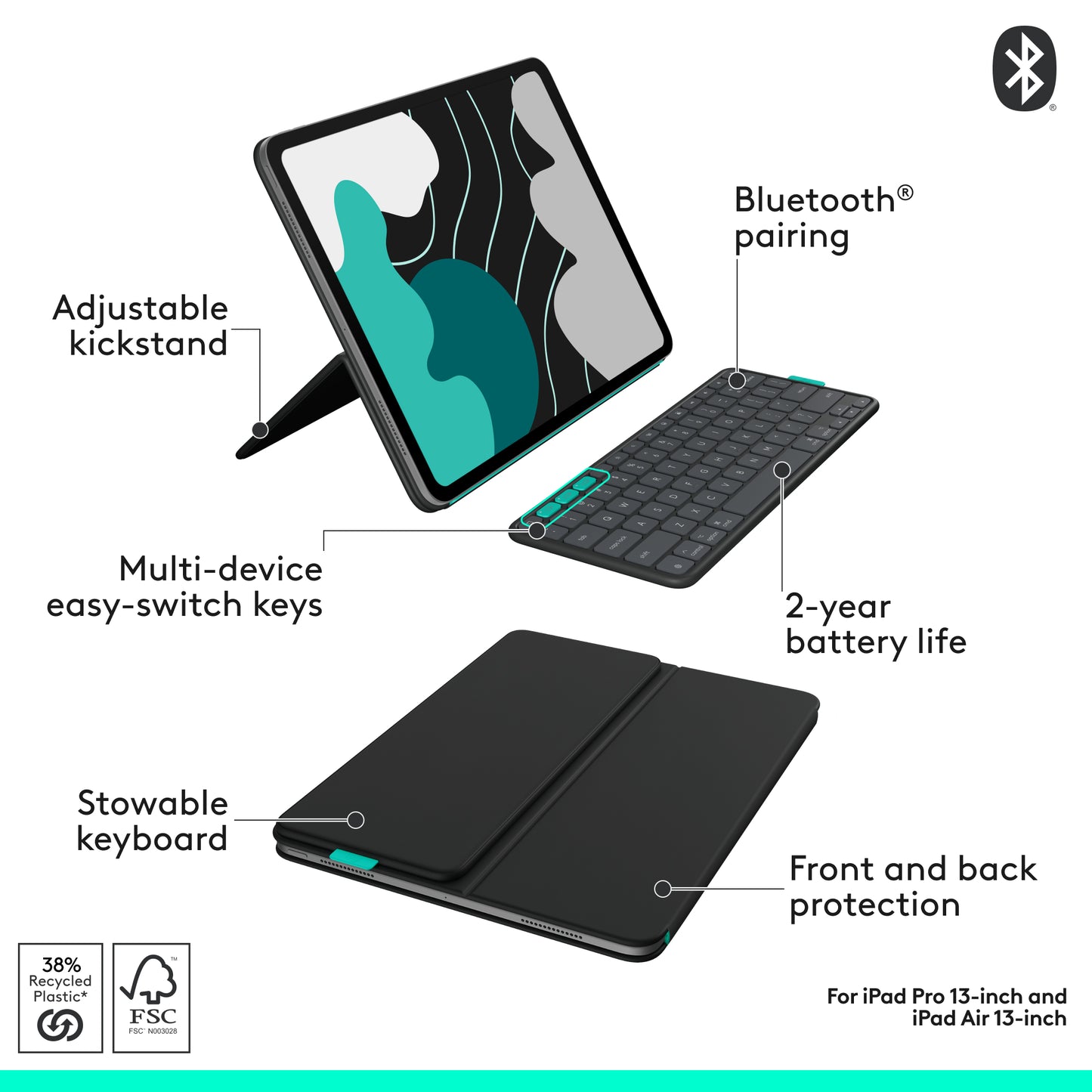 Husa cu tastatura Logitech Flip Folio pentru iPad Pro & Air 13", Grafit