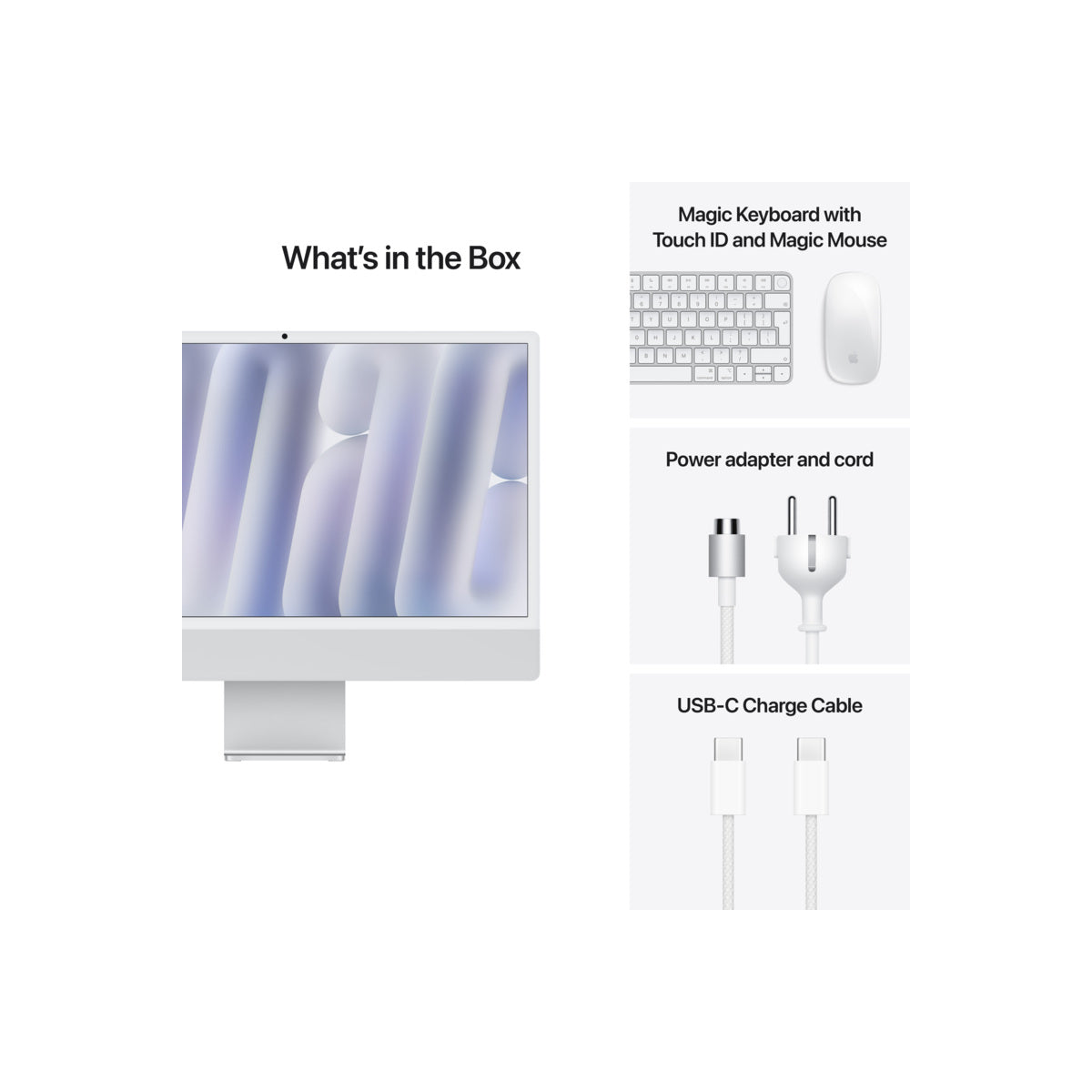 Resigilat: iMac 24" cu procesor Apple M4, 24", Retina 4.5K, 10 nuclee CPU si 10 nuclee GPU, 16GB, 256GB SSD, Argintiu - iSTYLE RO