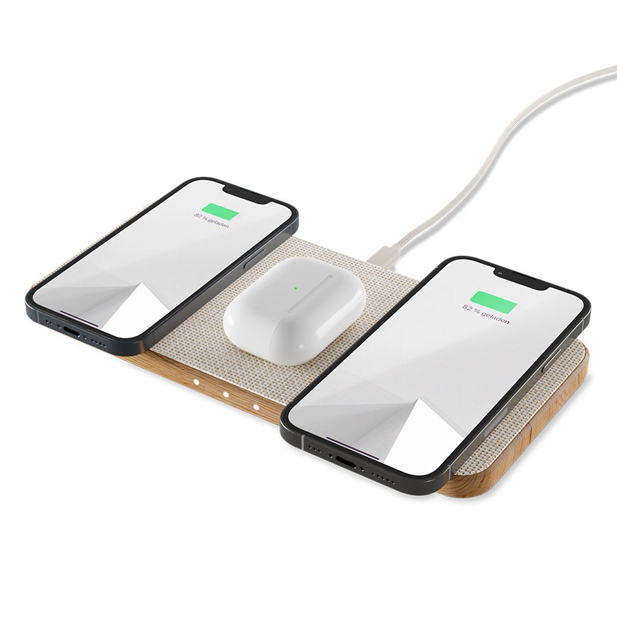Statie de incarcare Woodcessories MultiPad Wireless 3in1, Oak/Fabric - iSTYLE RO