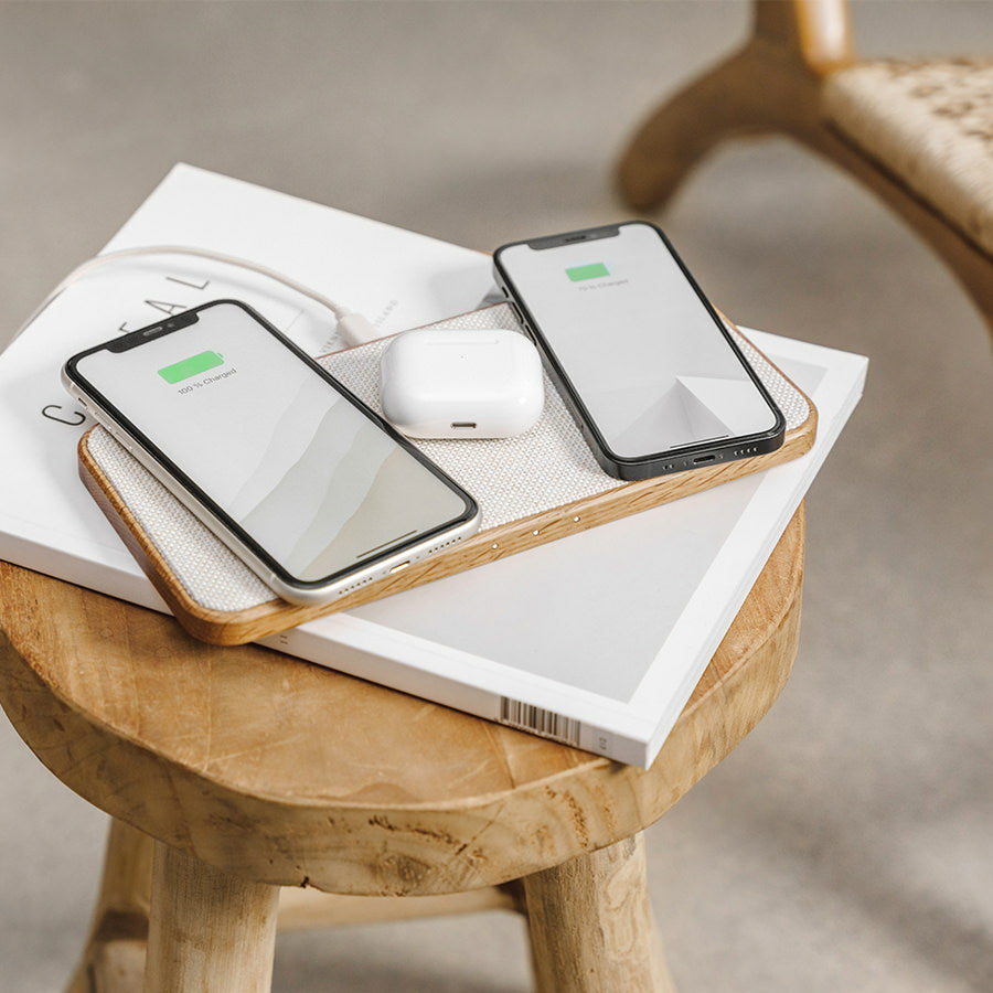 Statie de incarcare Woodcessories MultiPad Wireless 3in1, Oak/Fabric - iSTYLE RO