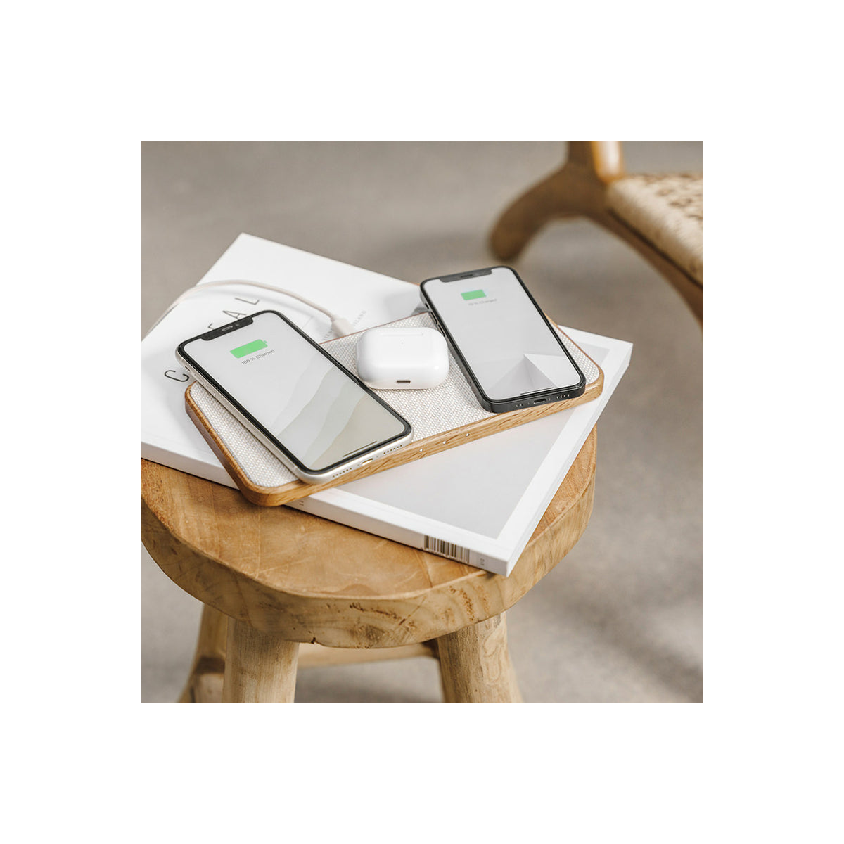 Statie de incarcare Woodcessories MultiPad Wireless 3in1, Oak/Fabric - iSTYLE RO