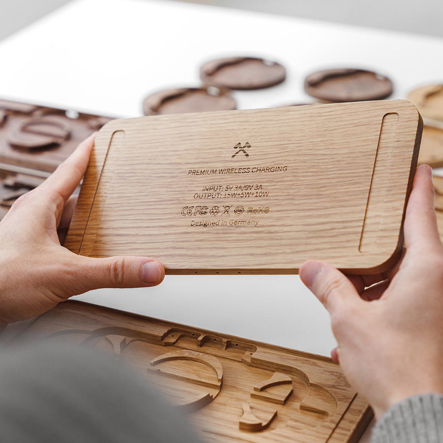 Statie de incarcare Woodcessories MultiPad Wireless 3in1, Oak/Fabric - iSTYLE RO