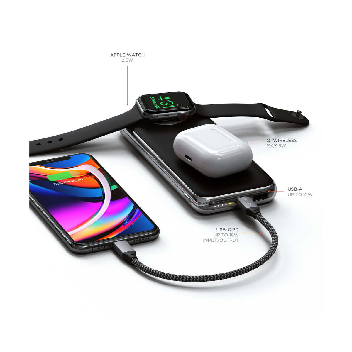 Baterie externa Satechi Quatro Wireless Power Bank - Space Grey - iSTYLE RO