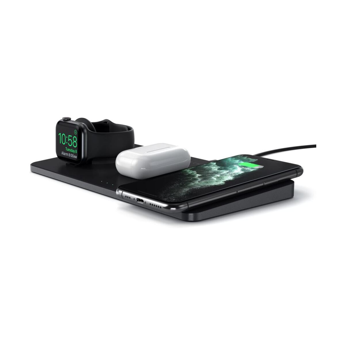 Incarcator Satechi Trio Wireless Charging Pad pentru Apple Watch, Airpods, iPhone, Negru - iSTYLE RO