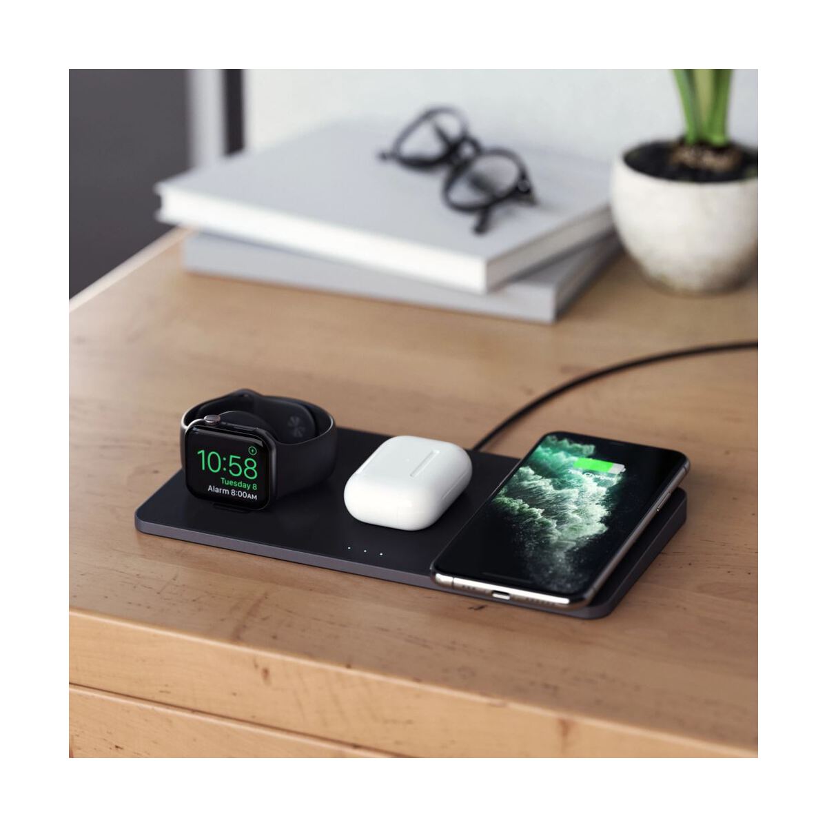 Incarcator Satechi Trio Wireless Charging Pad pentru Apple Watch, Airpods, iPhone, Negru - iSTYLE RO