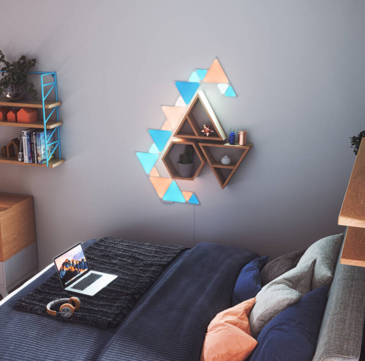 Kit panouri luminoase LED modulare inteligente Nanoleaf Shapes Triangles Starter Kit, RGBW, Wi-FI, 720 lm, senzor muzica, 9 panouri - iSTYLE RO