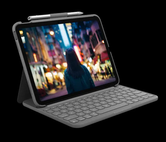 Husa cu tastatura Logitech Slim Folio pentru iPad 10, US, Gri - iSTYLE RO